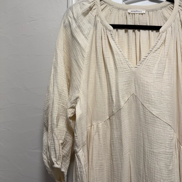 Neuflora Mayfield 100% Cotton Cream Long Sleeve Women's Dress with Pockets - Picture 7 of 15